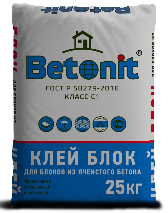 Клей для блоков из ячеистого бетона Betonit BLOCK ГОСТ, 25 кг фото 0